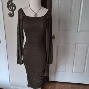 Chic Long Sleeve Olive Dress